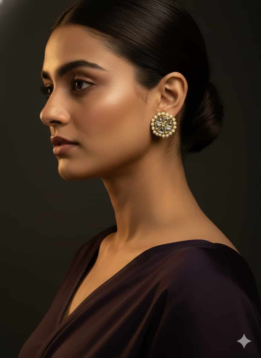 Afsana Royale Kundan Stud Earrings for Women | Minimal College Wear Bestseller by Velaora Jewels
